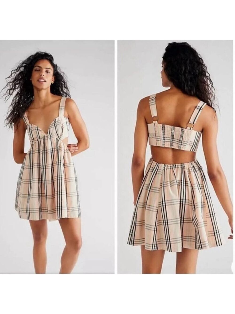 NWOT Free People $138 Plaid Cutout Mini Dress Size Small